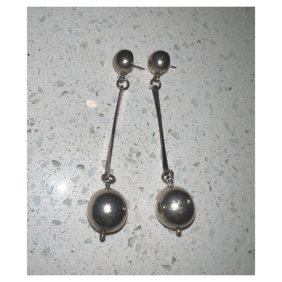 STERLING SILVER BALL DROP EARRINGS - Picture 6 of 7